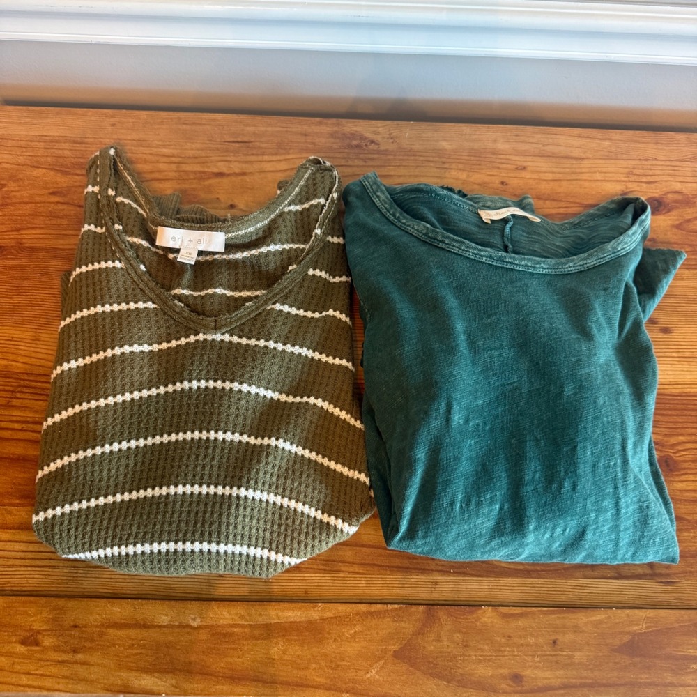 Altar'd State Ruffle Tunic & Eri + Ali Striped Thermal Top Boho Green Small XS